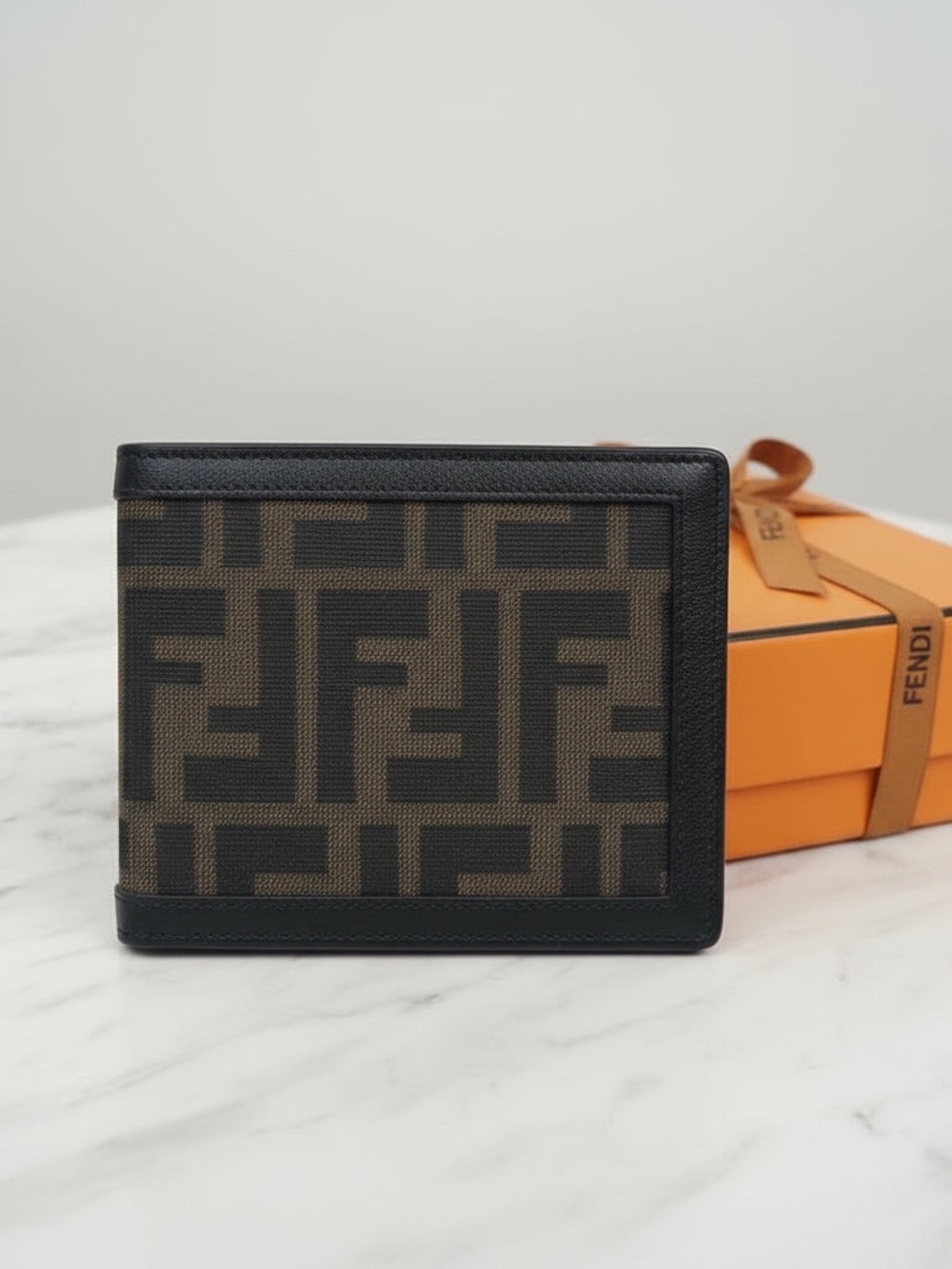 Fendi Black and Brown FF Logo Canvas Card & Key Holder Zucca Authentic